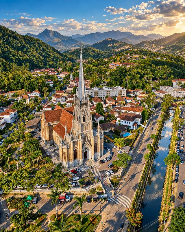 Vista aérea da Avenida Tiradentes e Centro Histórico de Petrópolis