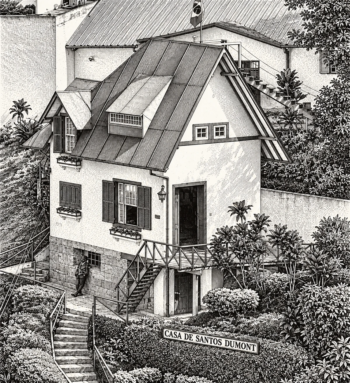 Ilustração editorial da Casa de Santos Dumont A Encantada