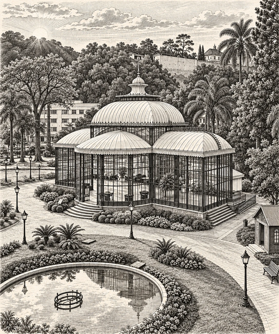 Ilustração editorial do Palácio de Cristal de Petrópolis
